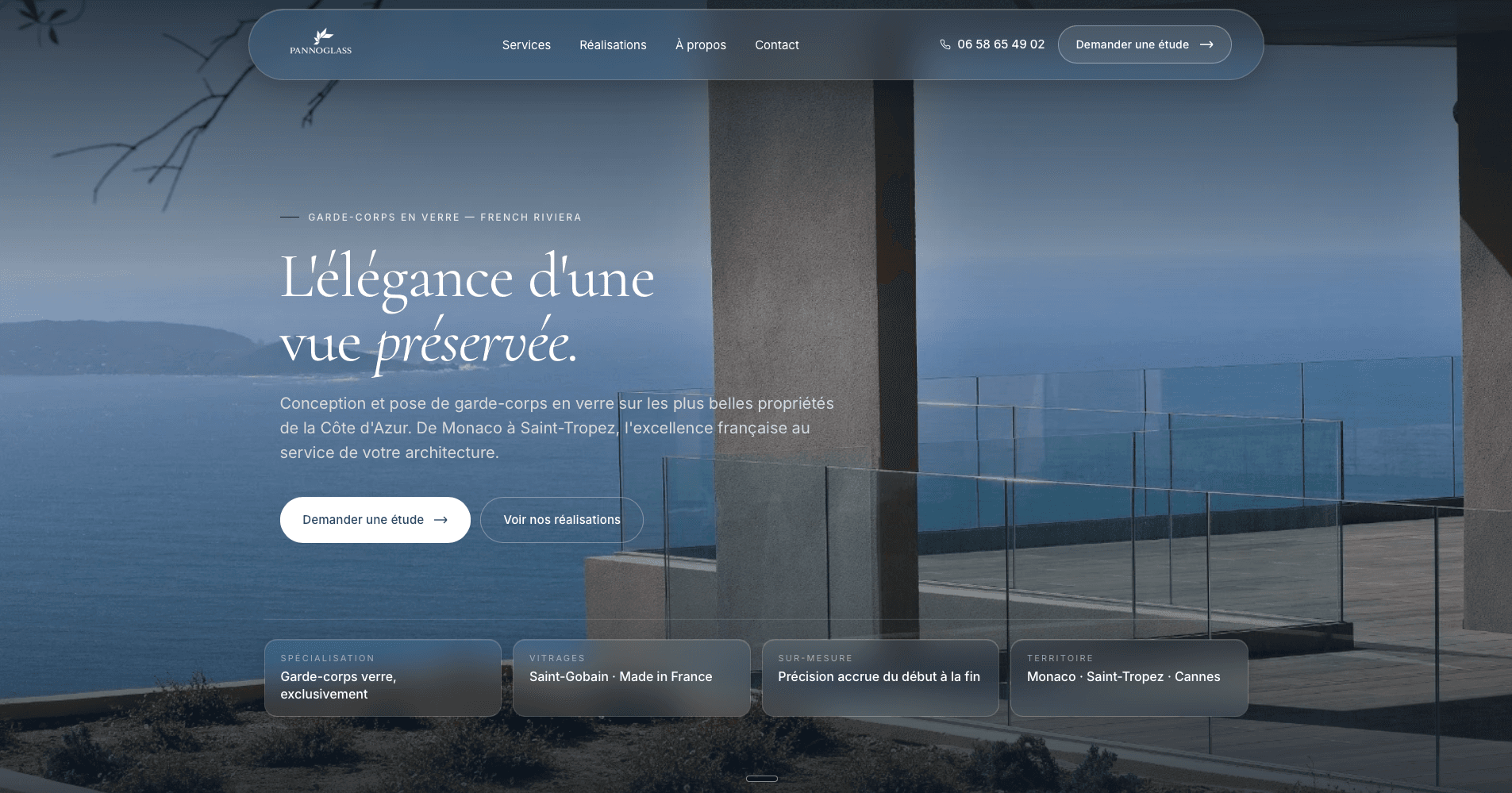 Pannoglass — site garde-corps en verre, Côte d'Azur